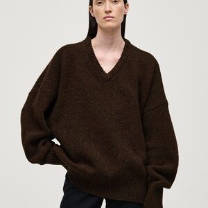 NWOT Babaa Jumper No97 V-Neck Chunky Knit Sweater — Earth / Dark Brown